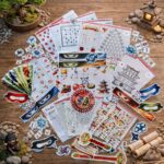 Collection of ninja treasure hunt puzzles, riddles, stickers and ninja masks used for a fun ninja scavenger hunt game for children