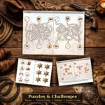 Cowboy scavenger hunt puzzles and challenges for kids: lasso maze, picture hunt, sheriff badges, arukone grid puzzle, and secret codes