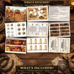 Wild West treasure hunt kit contents: 30 pages including treasure map, sheriff badges, lasso maze, symbol cards, cowboy certificates, and WANTED invitations