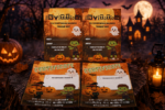 Printable Halloween treasure hunt invitations and completion certificates featuring friendly ghosts, pumpkins, zombie characters, and spooky party designs.