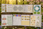 Spring treasure hunt printable activity sheets for kids with mazes, frog life cycle, flower puzzles, bee games, honeycomb challenges, and secret codes.