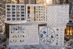 Winter scavenger hunt printable puzzle pack for kids with animal footprints, hibernation activities, snowflake puzzles, logic games, and movement challenges.