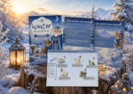 Winter treasure hunt printable for kids ages 4–9 featuring the cover, game instructions, preparation guide, and snowy winter characters.